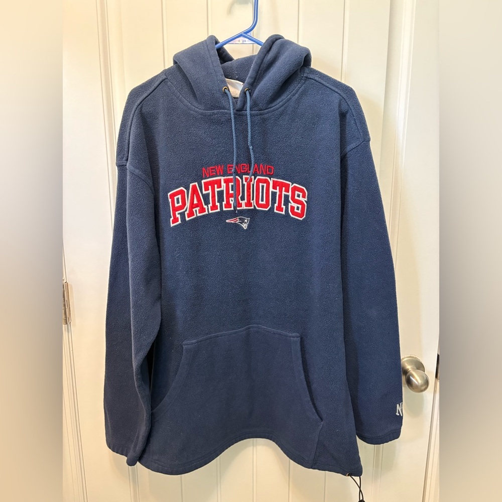 NFL Navy Blue Hoodie featuring New England Patriots. Size unknown. Used.